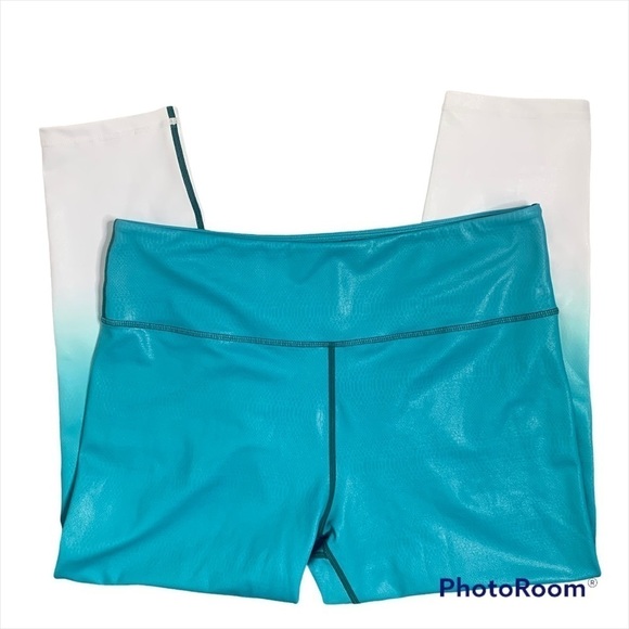 Zyia Blue Venom Metallic Ombré Teal And White Ankle Cropped Leggings - Picture 4 of 13